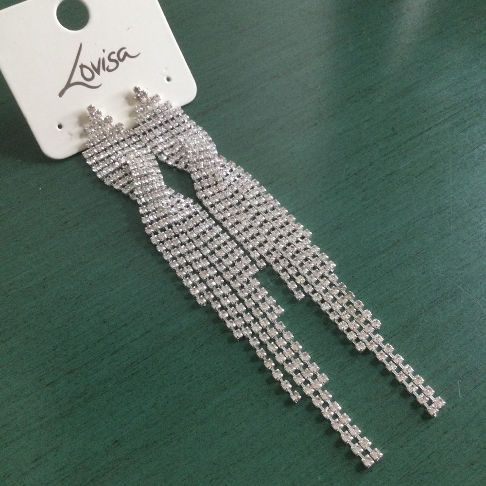 ⛔️SOLD⛔️LOVISA Silver tone Clear Rhinestone Dangle Waterfall Tassel Earrings NWT - Picture 11 of 14